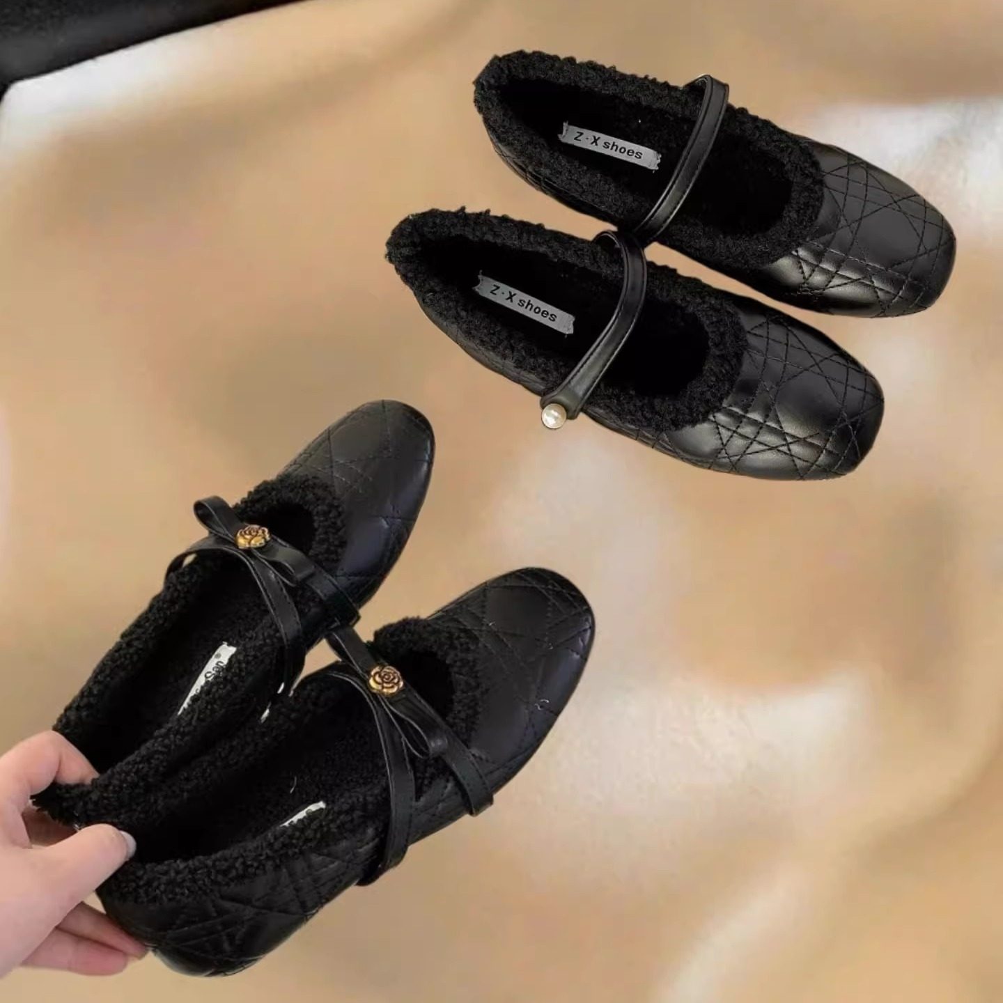 软羊皮~真皮法式山茶花加绒玛丽珍鞋女秋冬内增高小香风毛毛单鞋,女鞋,浅口单鞋,淘宝优惠券,粉丝福利购,淘宝优惠卷