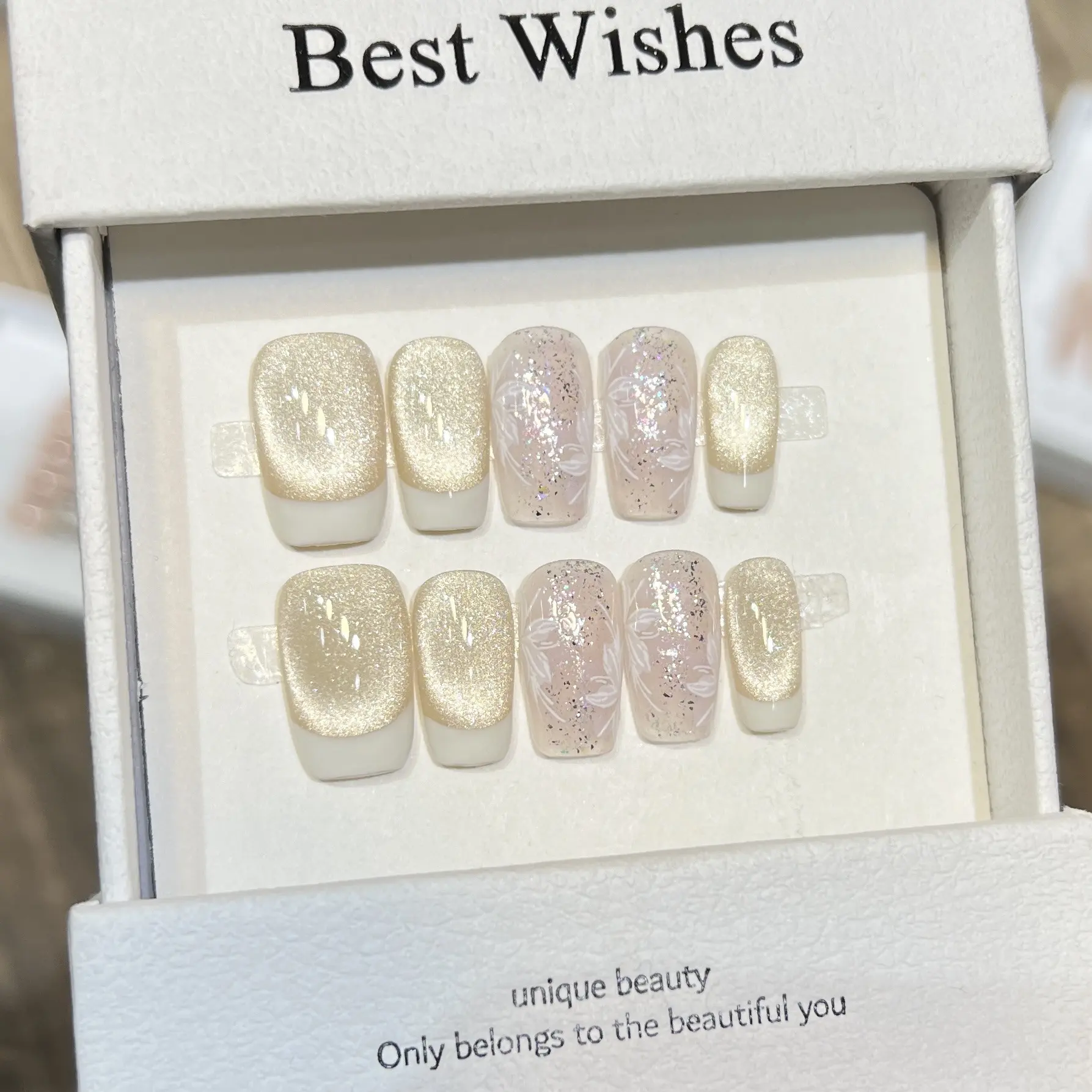 黛瑞森 【喵星法光】手工穿戴甲灯泡猫眼法式手绘美甲可拆卸美甲