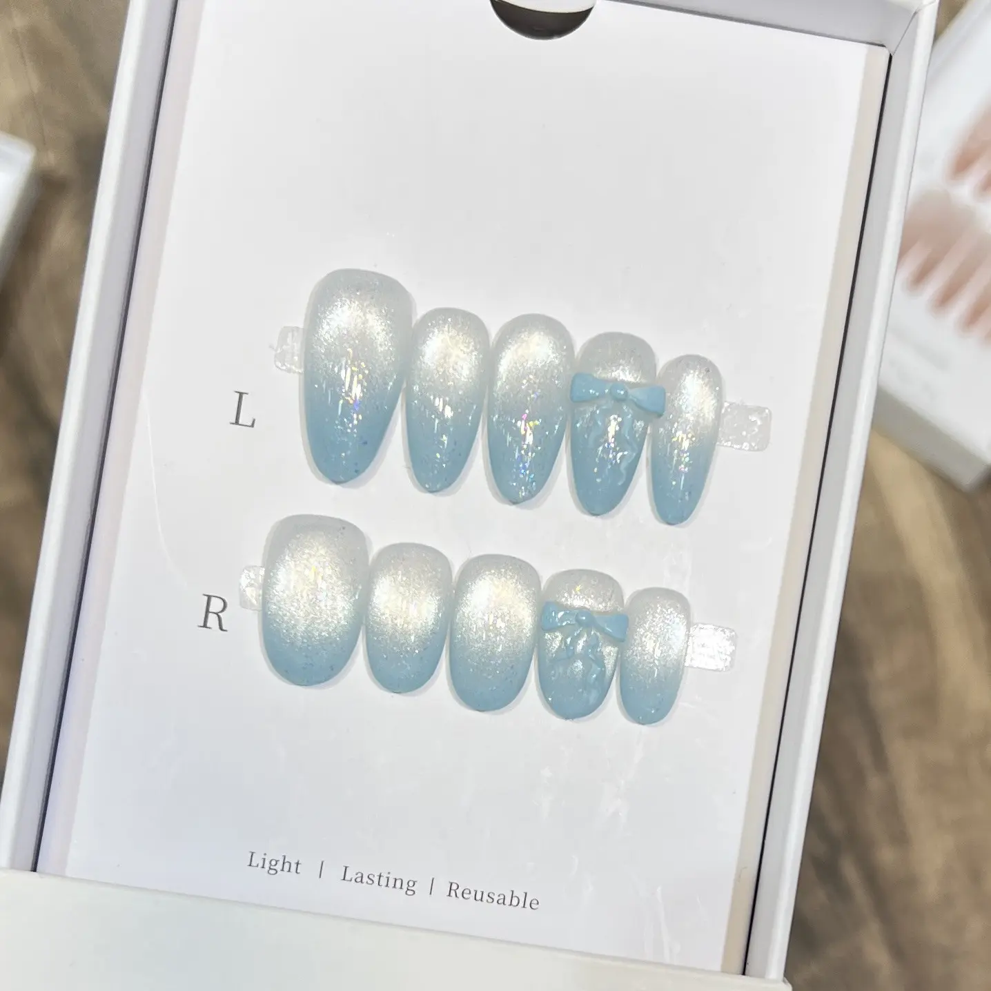 黛瑞森 手工穿甲及夏季小清新美甲可爱蝴蝶结法式日常短款可拆卸