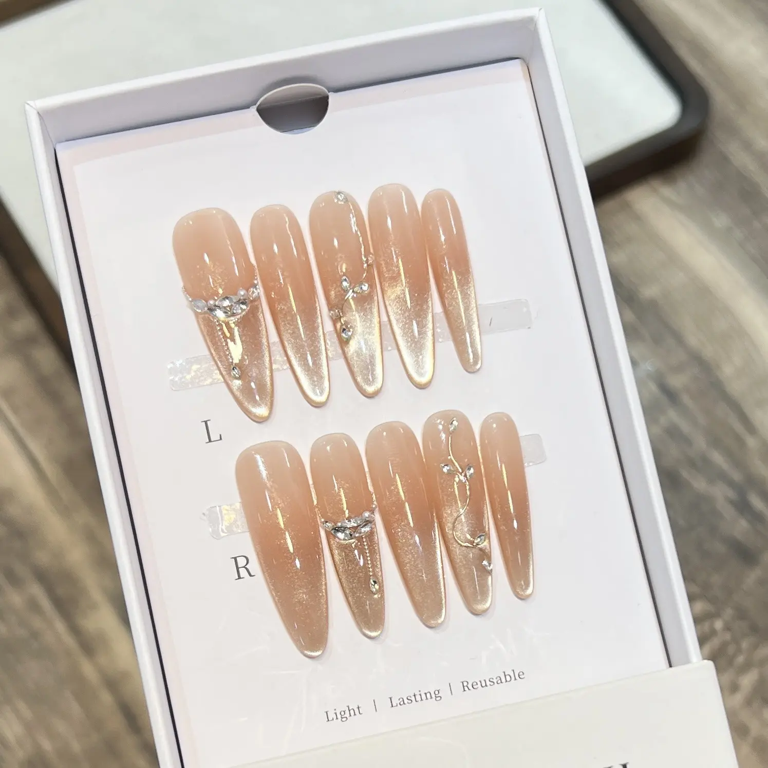 纯手工穿戴甲高级氛围感猫眼裸色猫眼法式发财树钻美甲可拆卸甲片