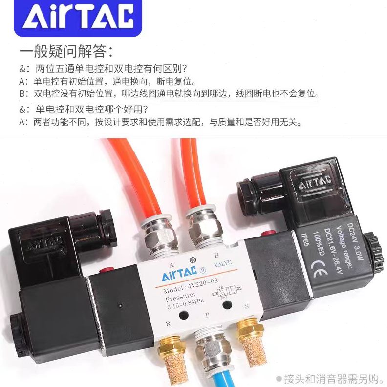 442B-04V-V20V120/8A0亚德客线圈64电磁阀电15/V32010-20/控4双双