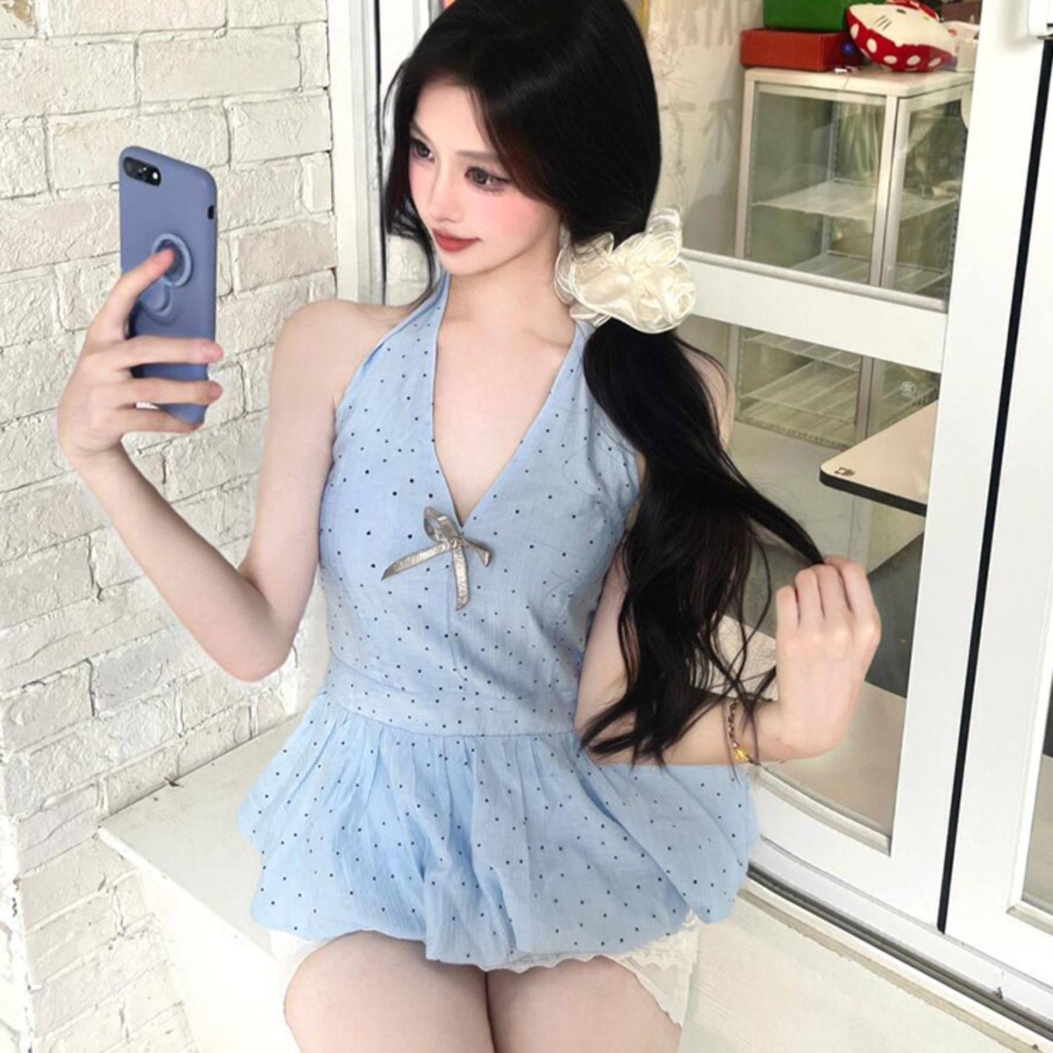 法式甜美风蝴蝶结波点挂