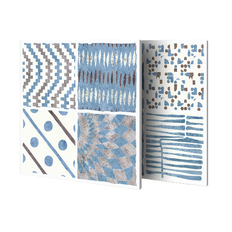 北欧简约清新蓝色纹理花片仿古300x300防滑厨房卫生间地瓷砖花