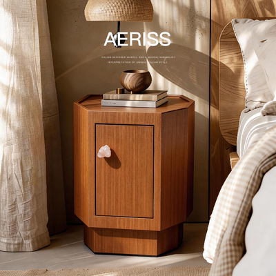 已夏静谧系列中古复柚木个性侘寂风水晶床头柜置物储物设计师新款