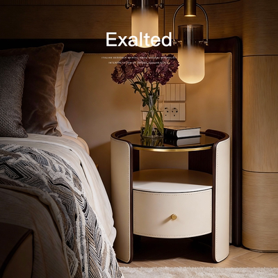 已夏意式极简月弧马鞍皮床头柜轻奢卧室高端设计师高级家用床头柜