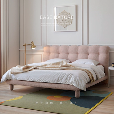 已夏/泡泡布艺床 法式奶油风卧室儿童床小户型少女粉色公主床新款