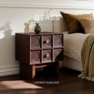 已夏静谧系列中古侘寂风个性白蜡木雕刻工艺创意设计师床头柜置物