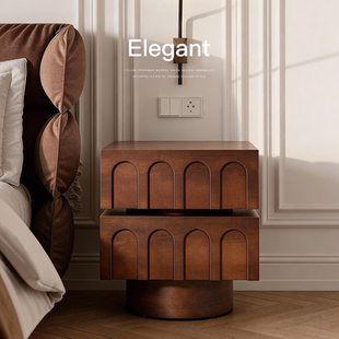 已夏复古中古卧室家用设计师新款 创意简约侘寂置物收纳储物床头柜