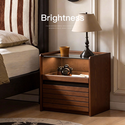 （现货）中古智能栖光黑胡桃实木多功能卧室置物储物设计师床头柜