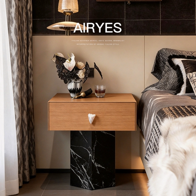 已夏静谧大花绿天然大理石轻奢意式极简设计师床头柜置物边几客厅