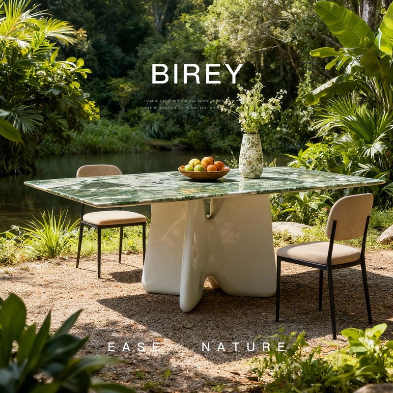 已夏吨吨奢石餐桌奶油风法式餐厅天然大理石长饭桌