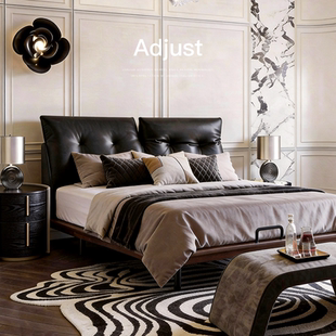 已夏 中古风主卧室复古风北美白蜡木双人简约全真皮大床 夜屿床