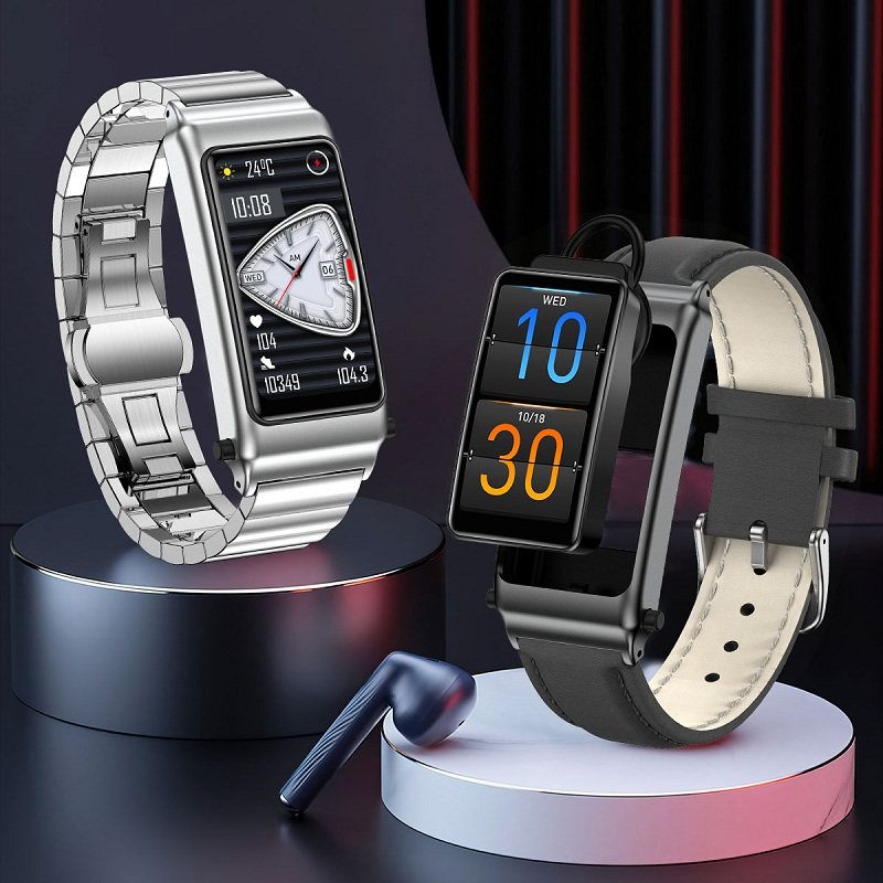 혈당 스마트 팔찌 블루투스 헤드셋 2-IN-1 통화 결제 NFC 액세스 제어 다기능 전화 발신 및 수신 ECG 심박수 혈압 혈중 산소 측정 안드로이드 및 안드로이드 에 적합한 남성용 스포츠 시계 사과
