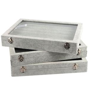 玻璃盖首饰饰品收纳盘 优质冰花绒珠宝箱戒指项链手镯珠宝展示盒