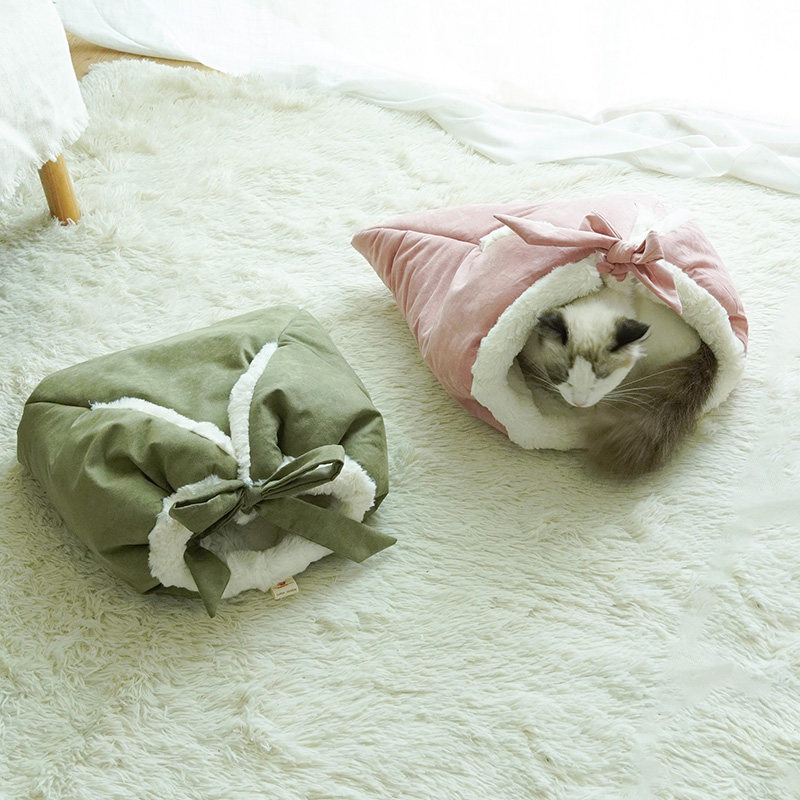 吉仔仔可爱猫咪睡袋可展开保暖加绒猫窝舒适小狗冬季睡窝室内用品