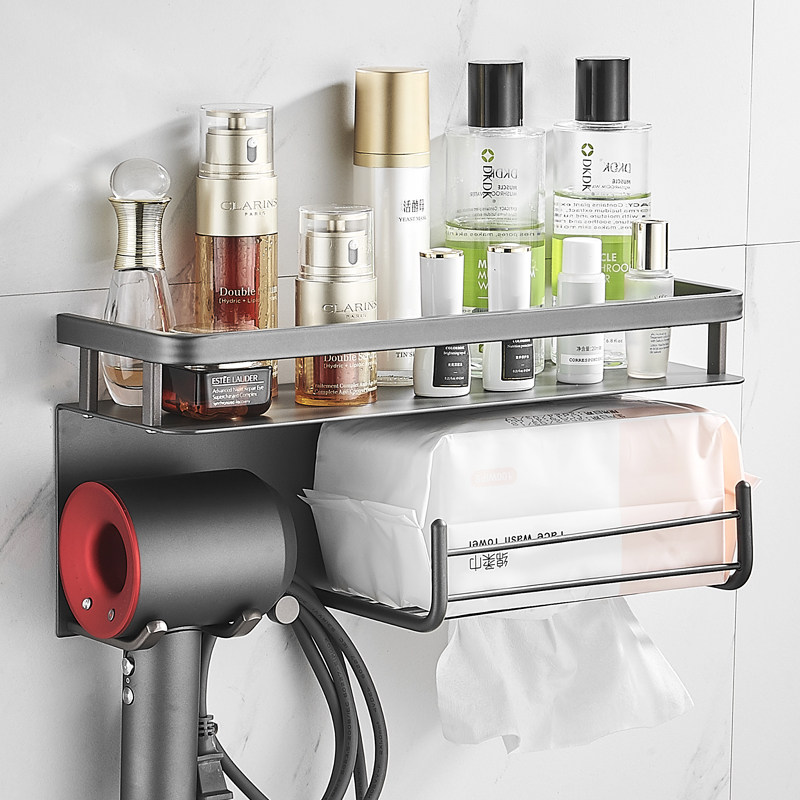 太空铝浴室置物架卫生间洗脸巾纸架子吹风机收纳架壁挂厕所免打孔