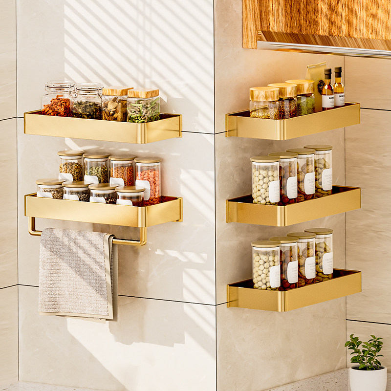 厨房置物架金色调味料壁挂式墙壁挂架多功能家用用品收纳架免打孔