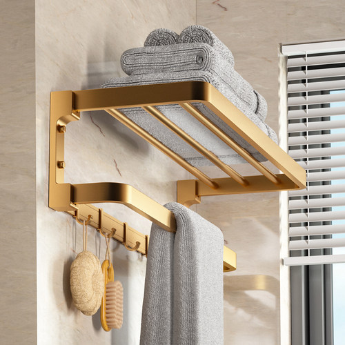 锦勒浴巾架套装免打孔太空铝加厚