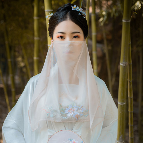 绛尾儿古风夏女刺绣面纱