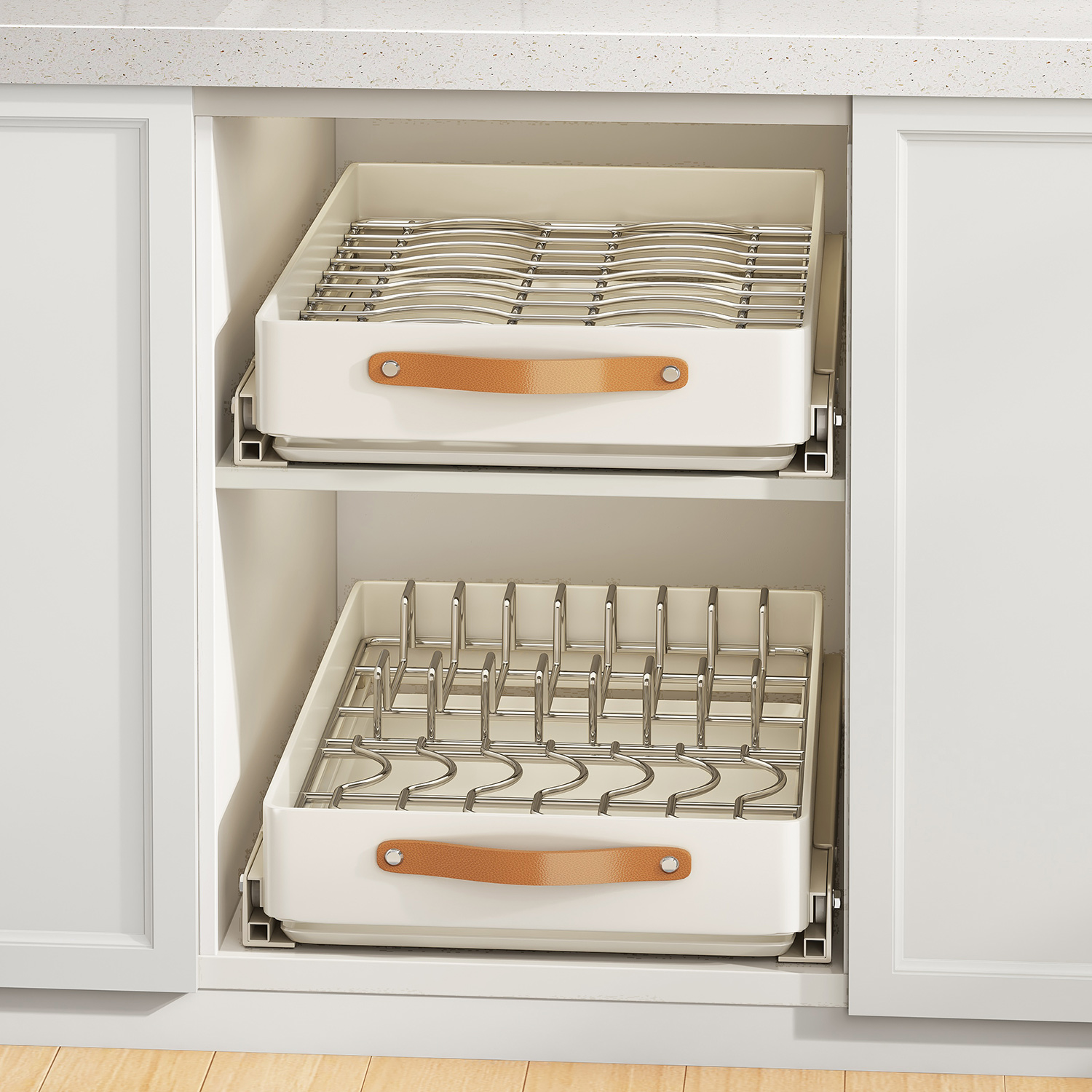 帅仕不锈钢碗碟收纳架厨房下水槽拉篮超深橱柜内抽拉沥水置物架