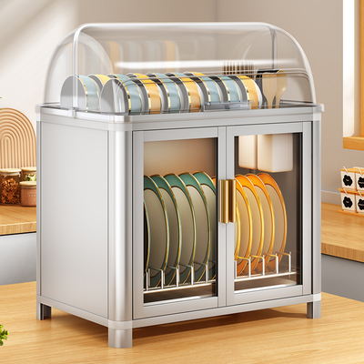 帅仕厨房不锈钢碗碟收纳架带盖碗柜家用沥水碗盘架一体置物架台面