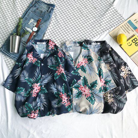2019百搭情侣款白鹤夏季宽松夏威夷沙滩复古碎花衬衫短袖潮男在类目 女装/女士精品, 衬衫中 - 来自Buy2taobao.com提供专业的淘宝代购服务