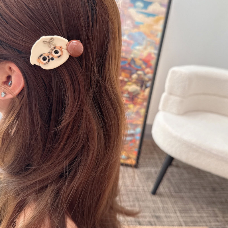 韩系可爱眼镜小狗发夹亚克力简约百搭发饰小清新侧边夹碎发刘海夹