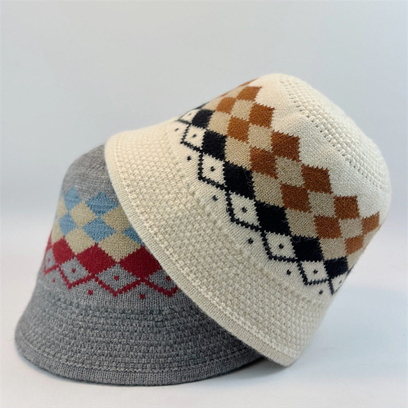韩版菱形格撞色提花保暖水桶帽秋冬羊毛混纺时尚优雅女针织渔夫帽,服饰配件/皮带/帽子/围巾,帽子,淘宝优惠券,粉丝福利购,淘宝优惠卷