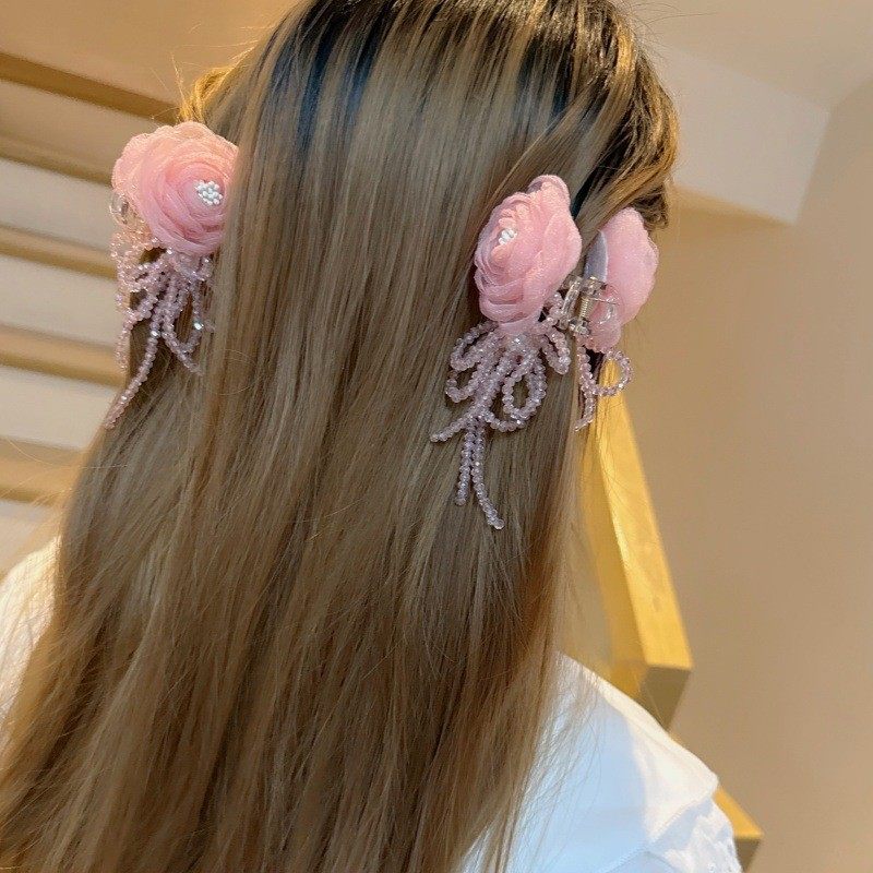 ins风甜美网纱花朵流苏水晶侧边夹仙女风气质半扎发抓夹女鲨鱼夹,饰品/流行首饰/时尚饰品新,发饰,淘宝优惠券,粉丝福利购,淘宝优惠卷