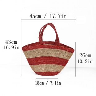 春夏新款条纹拉菲草编织包出游度假手提包韩版手钩沙滩包托特包
