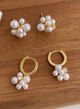 时尚烟花珍珠吊坠耳扣女极简风轻奢高级感百搭新款耳环耳钉耳饰品