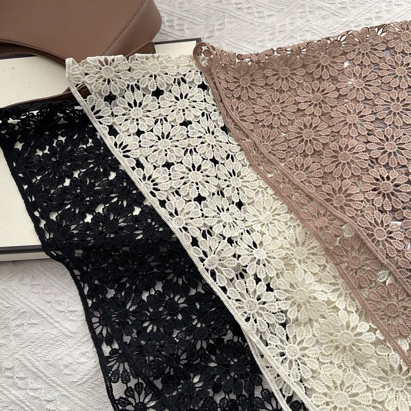 韩版钩花邹菊全棉小披肩女春夏配裙子镂空薄款蕾丝三角巾领巾丝巾