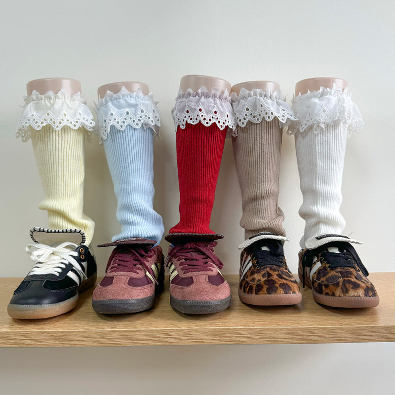 30cm秋冬ins风韩国彩色镂空花边袜套简约甜美日系竖条纹堆堆脚套