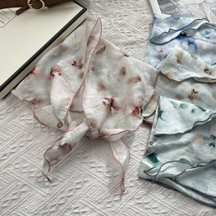 国风扎染渲染拨款三角巾女轻盈丝滑装饰配搭护颈纱巾发带小领巾