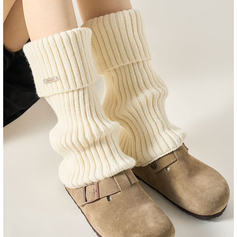 秋冬宽松腿套日系少女百搭堆堆袜金属标袜套保暖针织鞋套
