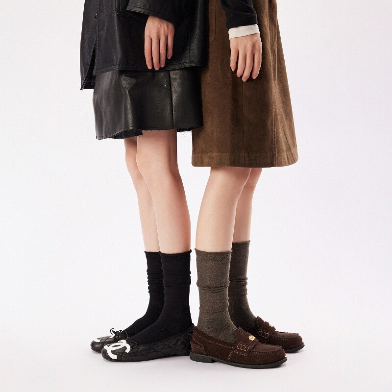 美拉德咖色堆堆袜子女中筒袜秋冬