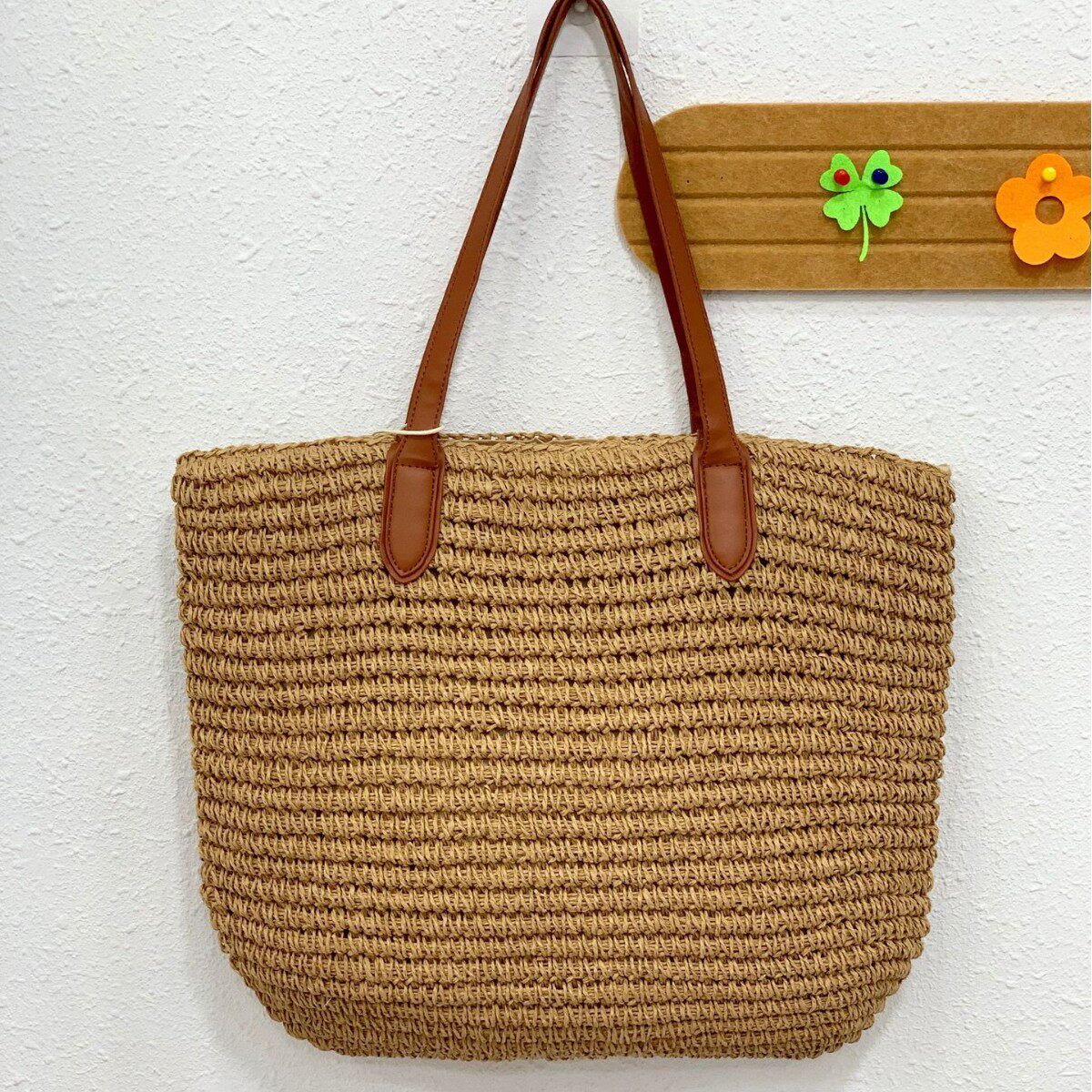 韩版新款单肩包休闲度假编织包简约百搭草编包大容量手工托特女包