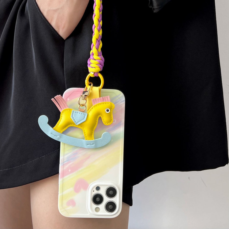 晕染彩虹木马挂件适用苹果15promax手机壳iphone14女13斜跨11潮12