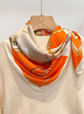 黄色小方巾丝巾女春秋夏季护颈围脖子薄款围巾纱巾搭配衬衫70x70