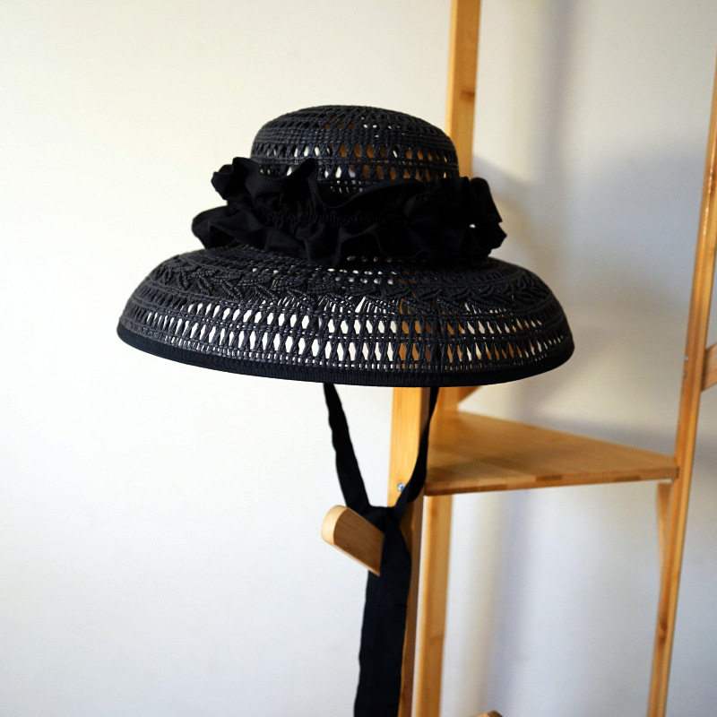 法式复古优雅黑色镂空编织大帽檐钟形盆帽礼帽女夏天遮阳度假草帽,服饰配件/皮带/帽子/围巾,帽子,淘宝优惠券,粉丝福利购,淘宝优惠卷