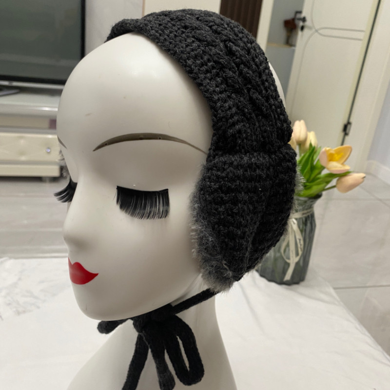 TE价韩国进口正品可爱韩系百搭毛线针织麻花纹 护耳耳罩保暖耳帽