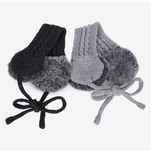 Y2K复古系带毛线耳罩韩版千禧风秋冬护耳罩穿搭保暖毛绒针织耳暖