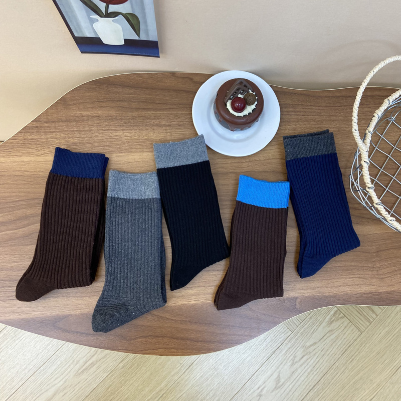 2025秋冬韩系中筒棉袜子韩系拼接