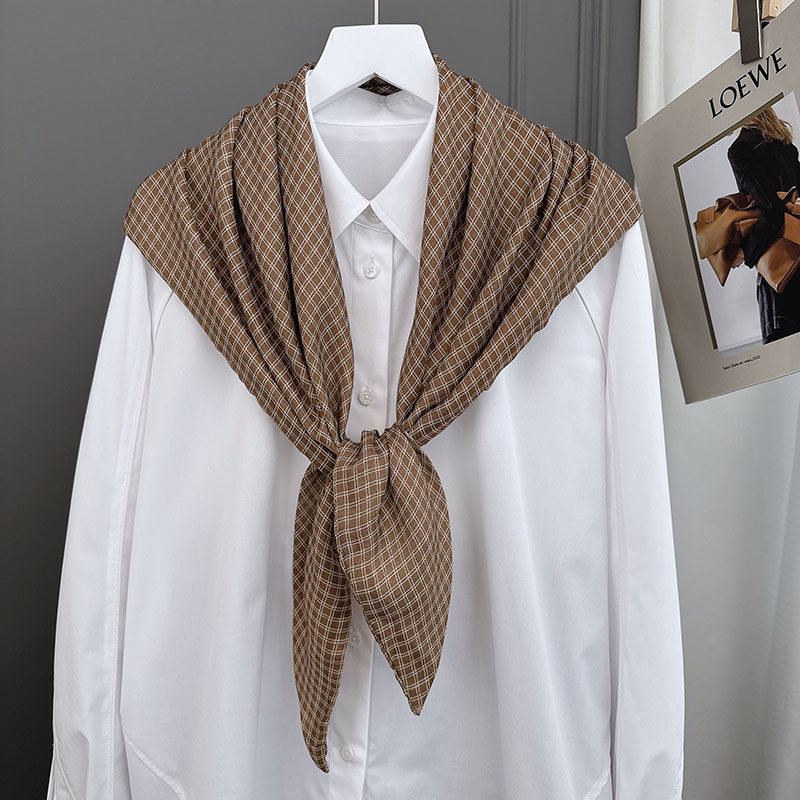 双层棉麻格子大三角巾女秋季138x57柔软外搭百搭护颈亲肤领巾围巾