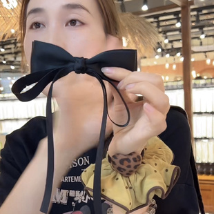 GuKUAL 2025秋季新款黑色赫本飘带蝴蝶结弹夹超仙后脑勺发夹