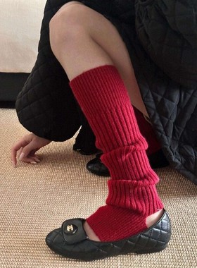 秋冬氛围感红色堆堆袜套女针织腿套新年bi备韩系护脚套靴套本命年