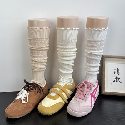 夏季堆堆袜长款木耳边微透白色小