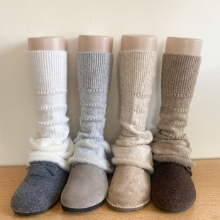 秋冬韩系暖棕咖色貂毛镂空横纹羊毛亮片保暖显瘦微喇腿套时髦袜套
