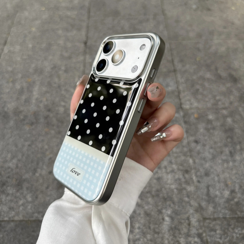 ins小众波点格纹拼接适用苹果16/