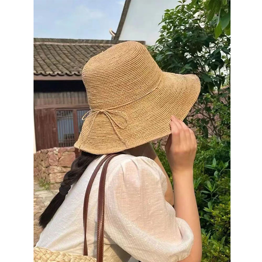 特细手工编织拉菲草帽女夏2026新款法式大帽檐遮阳防晒海边沙滩帽